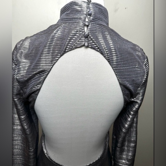 Free People Metallic Open Back Maxi Dress Silver Long Sleeve S XL - Picture 6 of 13